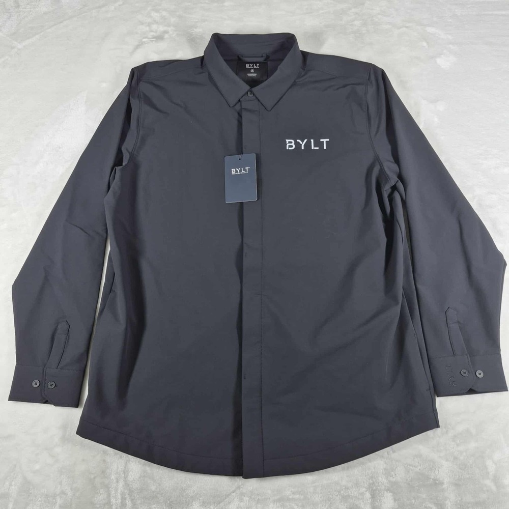 BYLT Tech Nylon Shirt Jacket Men's 2XL XXL Black Shacket Performance Casual NWT